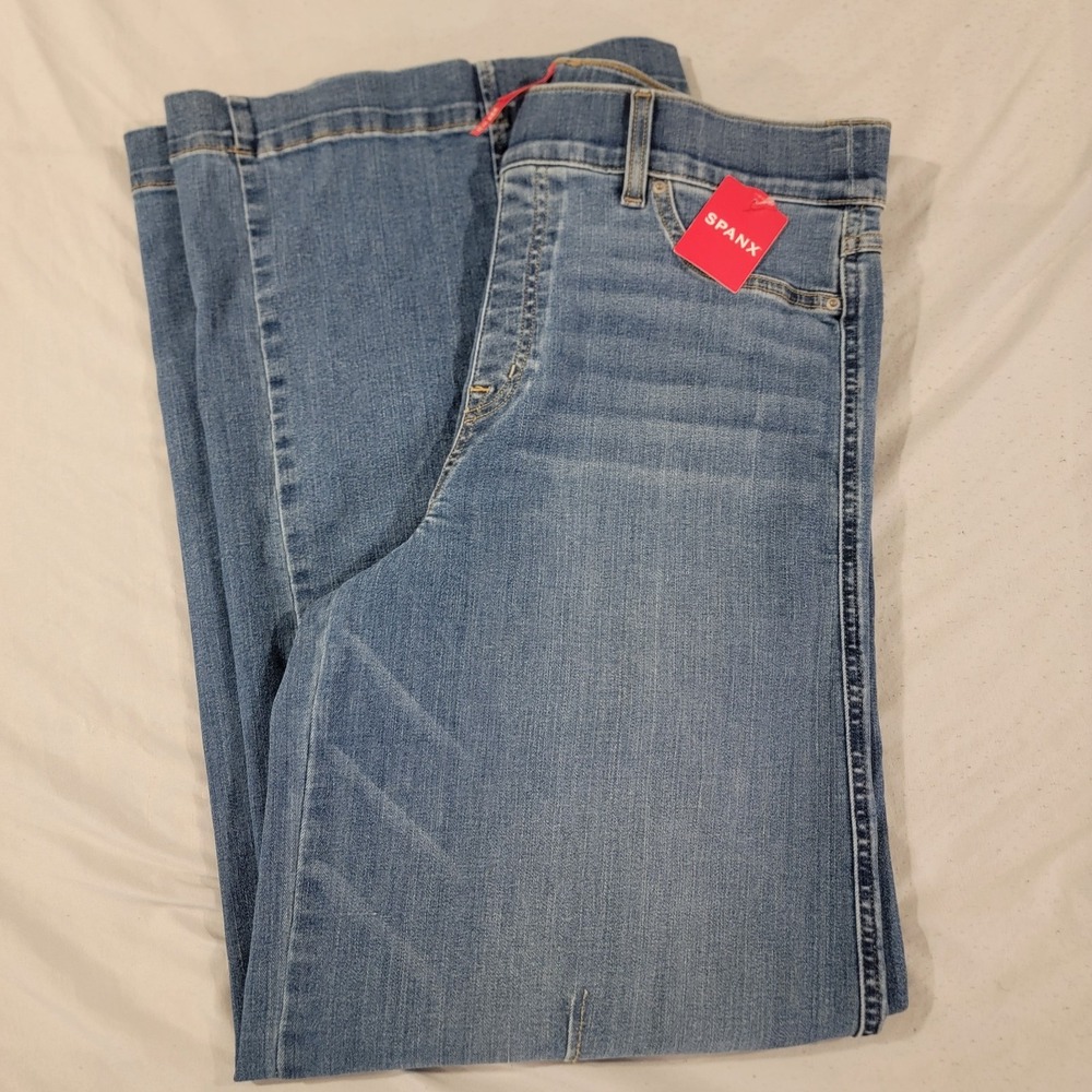 Spanx Seamed Front Wide Leg Jeans Woman XL Vintage Indigo NEW Pull On Stretch